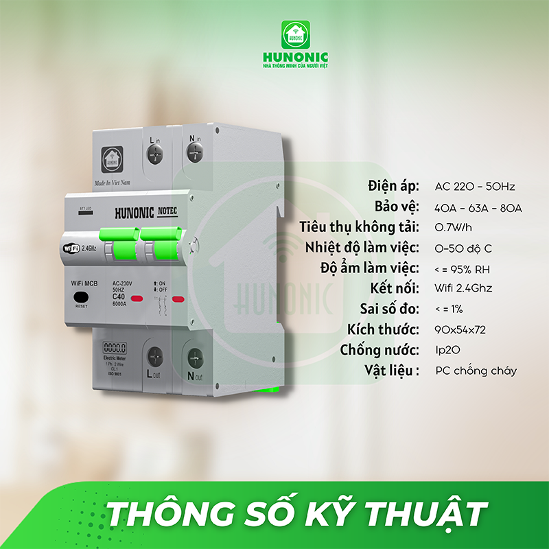 Aptomat Thông Minh Đo Năng Lượng Hunonic Notec